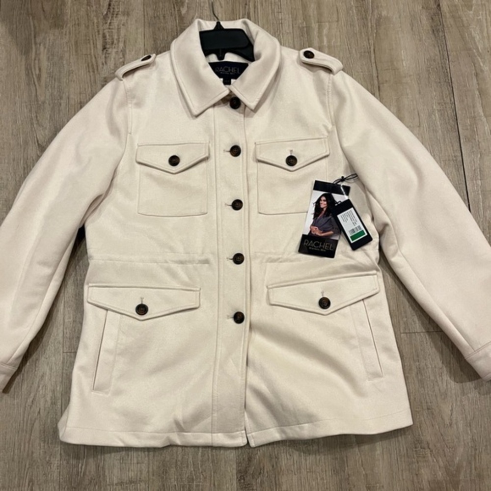 NWT Rachel Roy Ivory Military-Style Jacket Faux Suede Large